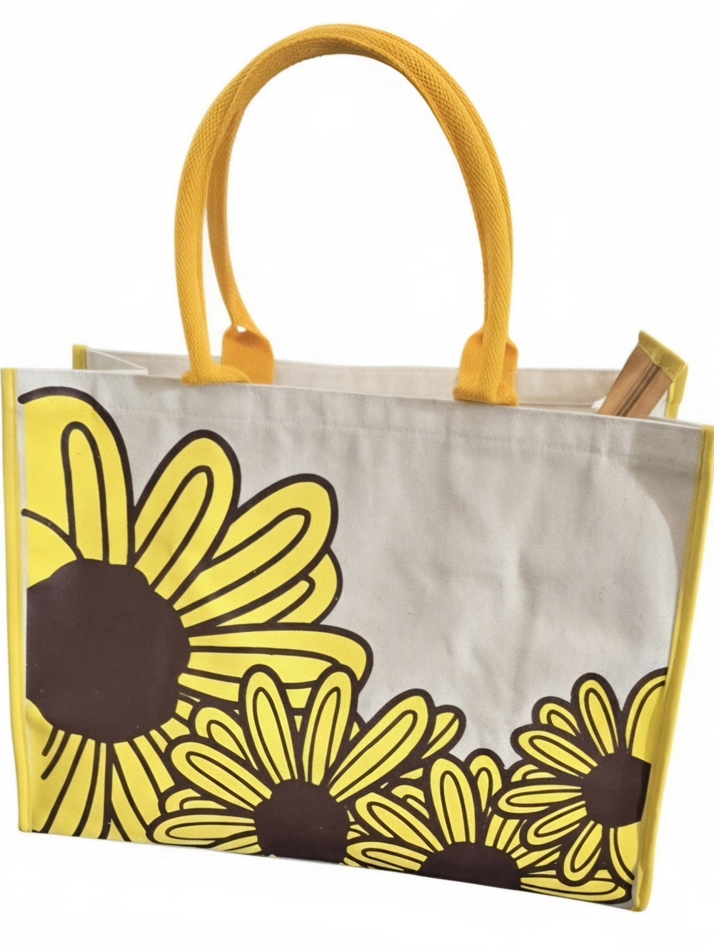 Sunflower Canvas Tote Bag in Yellow and Cream